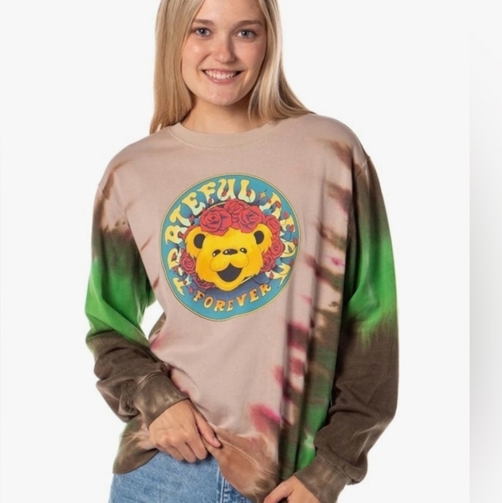 Grateful Dead Teddy Forever Sweatshirt Tie Dye Green Tan Medium